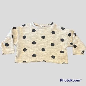 Zara Kids Gray and Black Toddler Polka Dot Crewneck Cropped Sweater size…